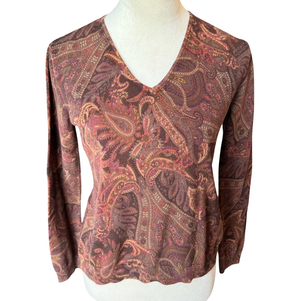 Chaps Ralph Lauren Sweater Women’s Size Small Petite Paisley Vintage Boho